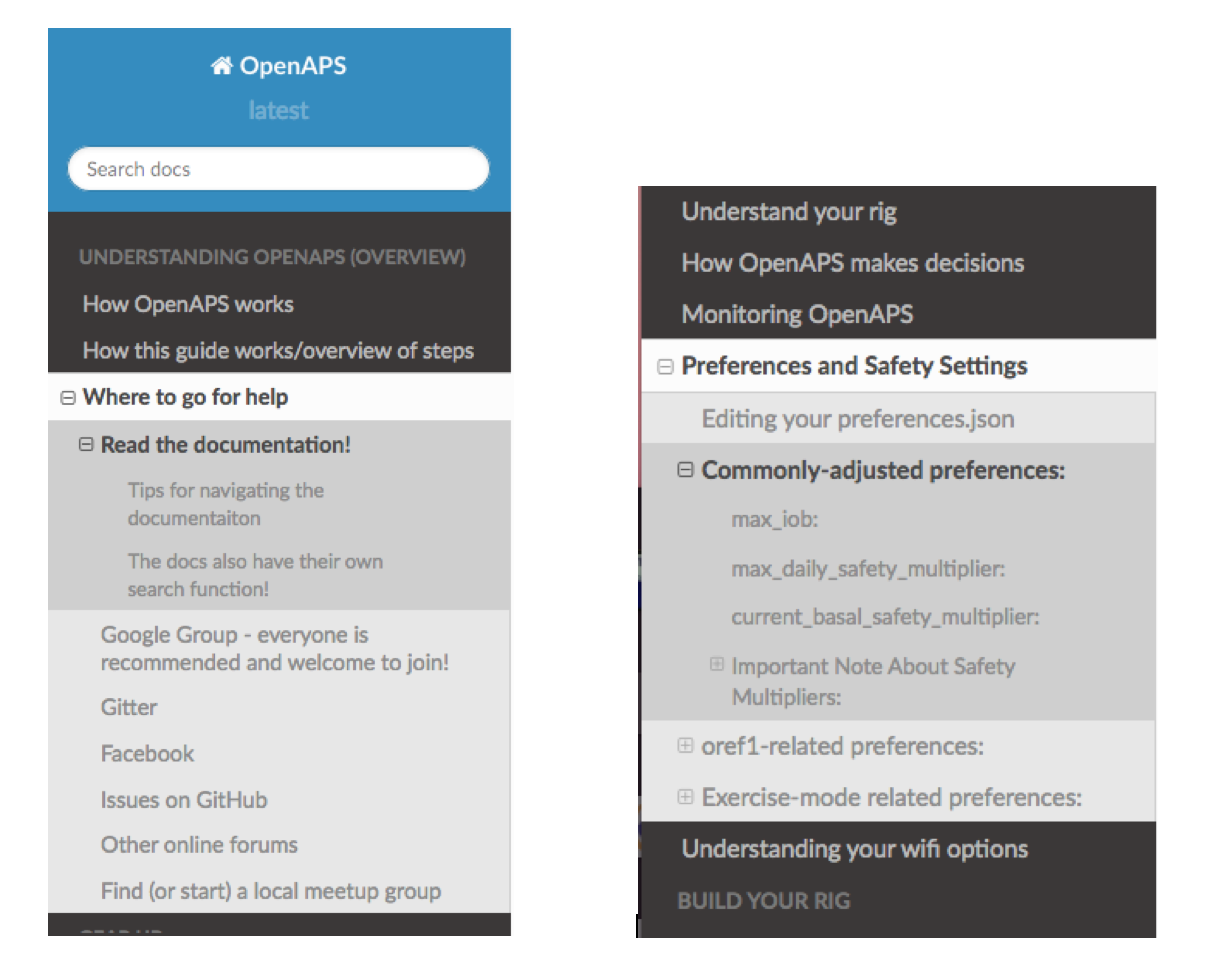 Show how menu expands in the navigation of the docs