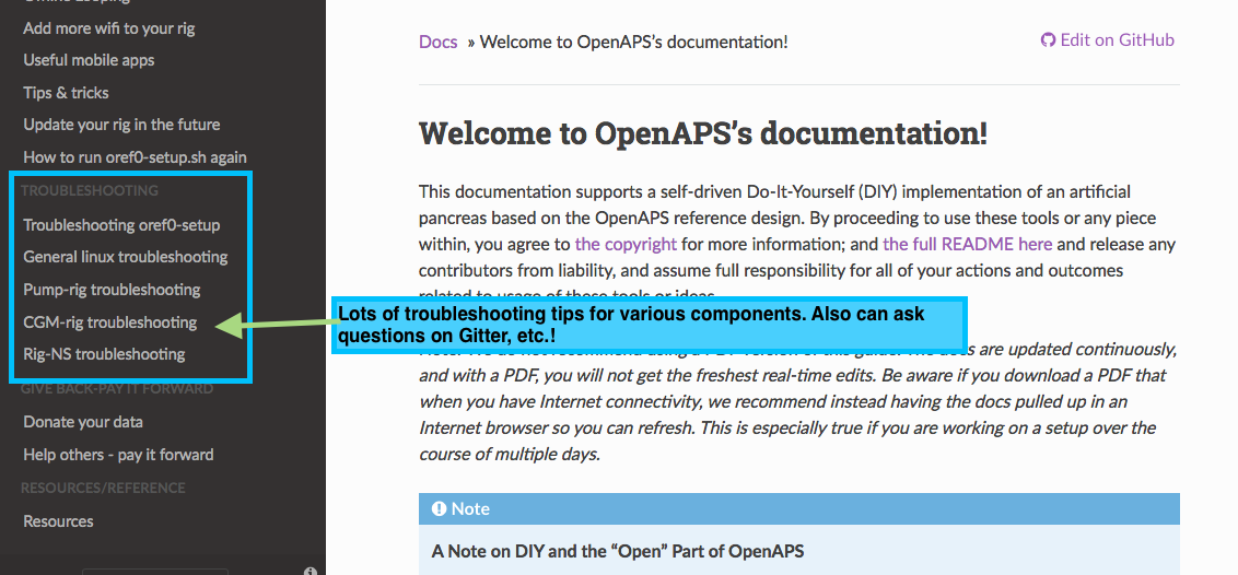 Show troubleshooting section of docs